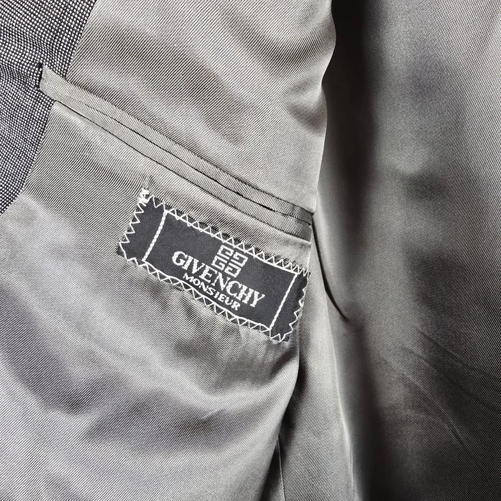 Givenchy Monsieur Vintage Double-Breasted‎ Blazer - Gray Micro-Check